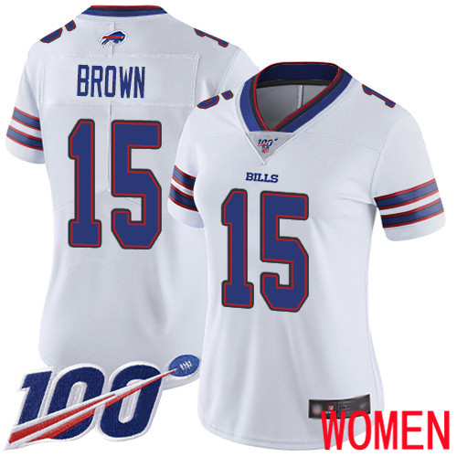 Women Buffalo Bills #15 John Brown White Vapor Untouchable Limited Player 100th Season NFL Jersey->women nfl jersey->Women Jersey